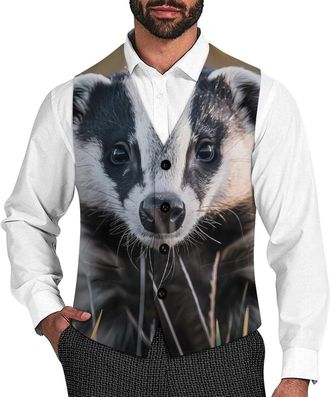 Generic U.S. Badgers Waistcoats for Men V-Neck Suit Vests Slim Fit Business Dress Vest for Wedding Party 3XL