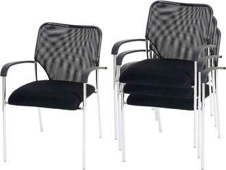 Hhg Hhg - Juego De 4 Sillas De Visita Tulsa, Silla De Conferencia Apilable, Tela/textil, Asiento Negro, Respaldo Negro