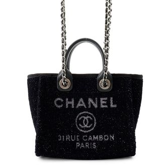 Chanel Black Canvas Leather Handbag Shoulder Bag Tote Bag (Pre-Owned)