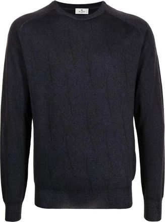 Etro C-Neck wollen trui - Heren - Ronde hals truien - Blauw - M - Wol - Truien & Vesten