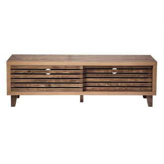 Calicosy LIAM TV Stand With 2 Sliding Doors & Openwork Slats, 140 Cm Wide in Dark Brown