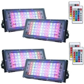 OEM Juego De 4 Focos Led Rgb Regulables Para Exteriores, Resistentes Al Agua Con Clasificaci&oacute;n Ip66 Y Mando A Distancia, 16 Colores, 4 Modos De Iluminaci&oacute;