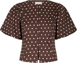 Neo Noir Anela Dot Blouse - Dames - Blouses - Bruin - M - Leer - Overhemden