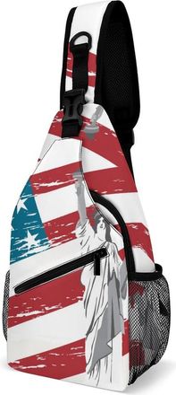 Generic Statue of Libertys Us Flag Mens Shoulder Bags Sling Crossbody Backpack Travel Hiking Chest Bag with Small Side 38x20cm