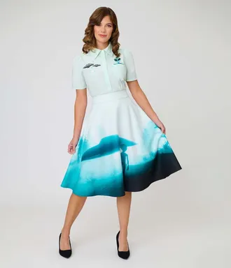 Unique Vintage Retro Style High Waist Vivien Swing Skirt in White Ufo Print at Nordstrom, Size X-Large