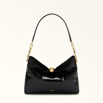 Furla Sfera Soft Borsa A Spalla M Nero Nero Pelle Verniciata Venice Donna