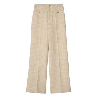 Gucci Broeken, Dames, Beige, S, Katoen, Katoenmix Broek met Ruitpatroon