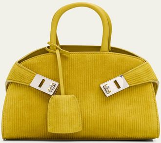 Ferragamo Hug Medium Suede Corduroy Top-Handle Bag