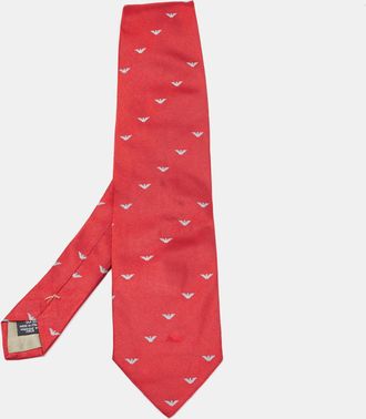 Emporio Armani Red Logo Patterned Silk Traditional Tie