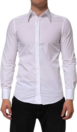 Dolce & Gabbana White Cotton MARTINI Long Sleeve Dress Mens Shirt