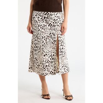 Sanctuary Front Slit Satin Skirt in Animal Culture White at Nordstrom Rack, Size X-Large