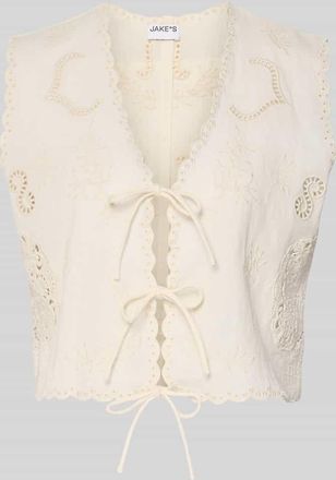 Jake*s Casual Blusentop mit Lochstickerei und Bindeverschluss in Beige, Gr&ouml;&szlig;e 34