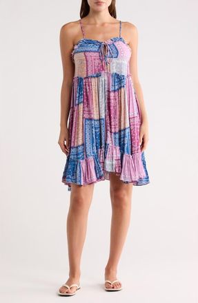 Lovestitch Patchwork Print Babydoll Minidress in Lavender /Blue at Nordstrom Rack, Size Medium