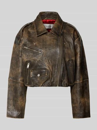 Gestuz Lederjacke mit Rei&szlig;verschlusstaschen Modell diana in Mittelbraun Mel, Gr&ouml;&szlig;e 38