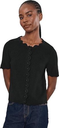 CeCe by Cynthia Steffe Short Sleeve Scallop Edge Sweater Womens Sweater Rich Black : LG, Polyester/Viscose