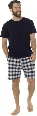 Generic Foxbury Mens Cotton Short Sleeve T-Shirt And Checked Shorts PJ Set (UK, Alpha, XL, Regular, Regular, Navy)