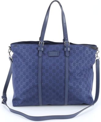 Gucci Blue Nylon Leather Shoulder Bag Tote Bag (Pre-Owned)