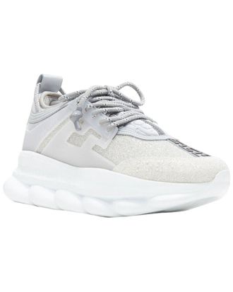Versace Mens Cotton Chain Reaction Reflective Silver Crystal Rhinestone Sneaker (Authentic Pre-Loved)