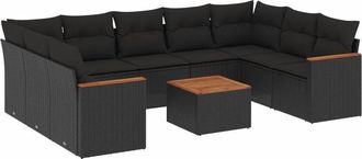 vidaXL Vidaxl - Set De Sof&aacute;s De Jard&iacute;n 10 Pzas Cojines Rat&aacute;n Sint&eacute;tico Negro