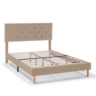 HOMN Estructura de cama tapizada de 30 cm, 140x190 cm, beige