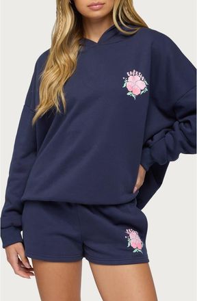 Edikted Beach Bloom Hoodie in Navy at Nordstrom, Size X-Small