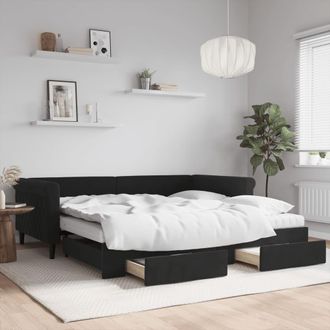 vidaXL Sof&aacute; Cama Nido Con Cajones Terciopelo Negro 100x200 Cm Vidaxl