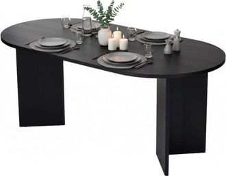 Dmora Tavolo Fisso Monterano, 6 Posti, Forma Ovale, Peso Supportato 70 kg, 180x89.5x75h cm Nero