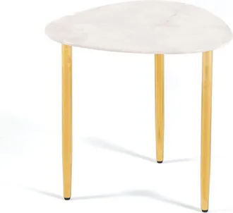 Siediti Fuori e Dentro Mesa auxiliar triangular con patas doradas y efecto m&aacute;rmol