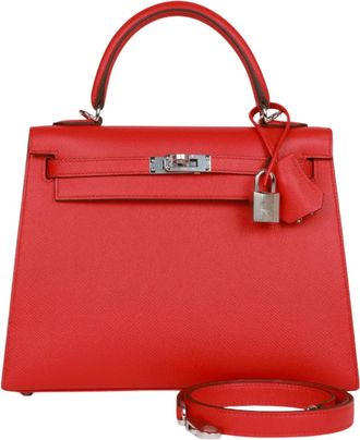 Herm&egrave;s Rouge Rubis Sllier Epsom 25cms Kelly with Palladium Hardware