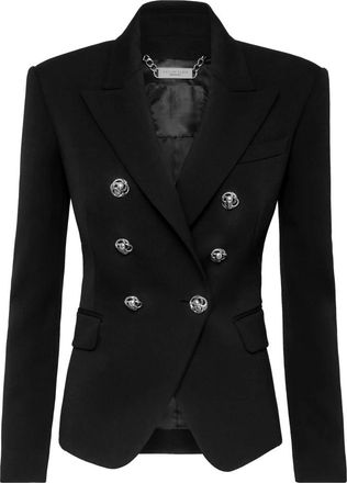 Philipp Plein Jassen, Dames, Zwart, S, Leer, Getailleerde blazer