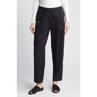 Eileen Fisher Pleated Organic Linen Lantern Pants in Black at Nordstrom, Size X-Large