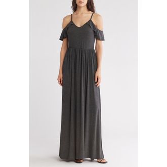 Go Couture Ruffle Cold Shoulder Maxi Dress in Charcoal at Nordstrom Rack, Size X-Large