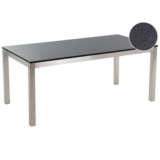 Beliani Mesa De Comedor De Jard&iacute;n Con Tablero De Granito Negro Y Plateado Patas De Acero Para 6 Personas 180 X 90 X 74 Cm Grosseto