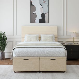 Bedmaster Luxury Velvet Ottoman Divan Base & Lined Headboard in Natural | Size: Super King