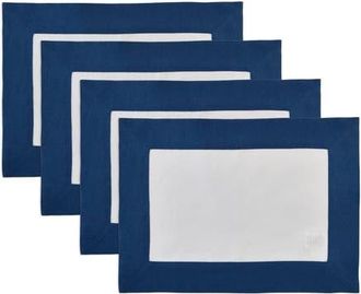 Solino Home Linen Placemats Set of 4, 14 x 19 Inch for Dining Table, Holiday and Everyday Table Decor - Contempo in Indigo Blue And White at