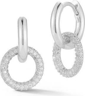 Glaze Jewelry Pav&eacute; Cubic Zirconia Circle Drop Huggie Hoop Earrings in Silver at Nordstrom Rack