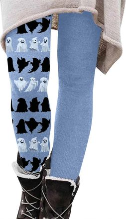 Generic Halloween Leggings for Women Uk Pumpkin Ghost Skull Scary Print Pant Soft High Waisted Tummy Control Running Legging Casual Stretchy Yoga Pants Workou