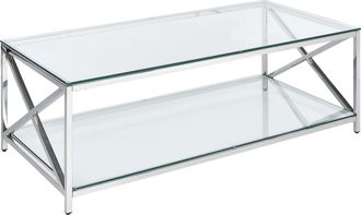Beliani Mesa De Centro De Vidrio Templado Transparente Plateado 120 X 60 Cm Acero Inoxidable Audet