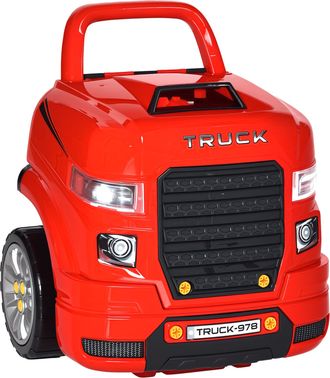 OEM Motor De Cami&oacute;n Para Ni&ntilde;os De +3 A&ntilde;os Conjunto De Motor De Juguete Con 61 Piezas Volante Bocina Faros Caja De Almacenaje Y Ruedas 40x39x47 Cm Rojo