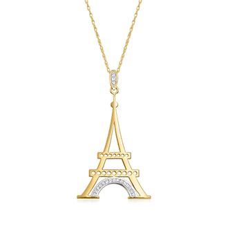 Ross-Simons 14kt Yellow Gold Eiffel Tower Pendant Necklace With Diamond Accents