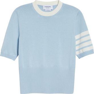Thom Browne Hector Short Sleeve Sweater in Light Blue at Nordstrom, Size 8 Us