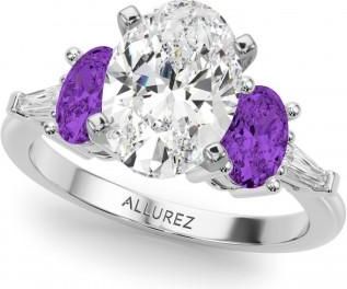 Allurez Oval Lab Grown Diamond & Amethyst Engagement Ring in Platinum (3.98ct)