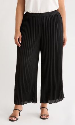 Anne Klein Pleated Pull-On Crop Wide Leg Pants in Anne Black at Nordstrom, Size 3X