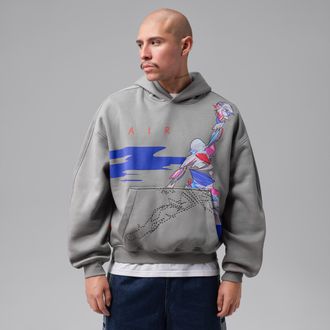 Nike Jordan Mens Jordan Brooklyn Oversized Graphic Fleece Pullover Hoodie in Grey | IQ7449-073