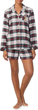 Lauren Ralph Lauren Plaid Cotton Blend Short Pajamas in Cream Plaid at Nordstrom, Size X-Small