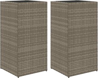 vidaXL Garden Planters 2 pcs Grey 40x40x80 cm Poly Rattan vidaXL
