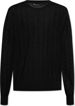 Dolce & Gabbana Zijden trui met monogram - Heren - Ronde hals truien - Zwart - XL - Truien & Vesten