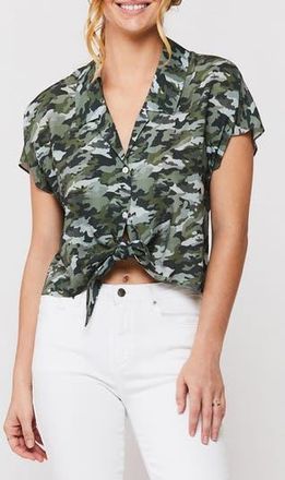 Velvet Heart Aquaria Tie Front Camp Shirt in Olive Camo at Nordstrom Rack, Size X-Small