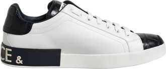 Dolce & Gabbana White Black Leather Portofino Sneaker Mens Shoes