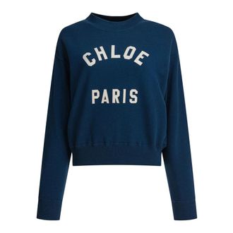 Chlo&eacute; Mock-neck Logo Sweater - Dames - Sweatshirts - Blauw - L - Katoen - Hoodies & sweatvesten